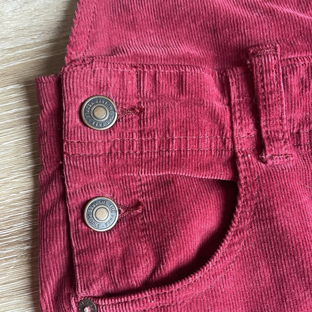 We The Free Corduroy Overalls Women Red Burgundy Boho Stretch Slim Leg Hippie - Picture 6 of 10